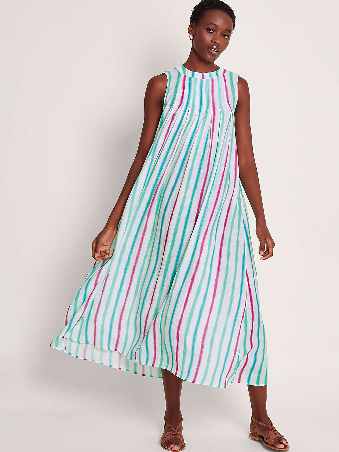 Buy Monsoon Sally Striped Midi Dress, Ivory/Multi Online at johnlewis.com