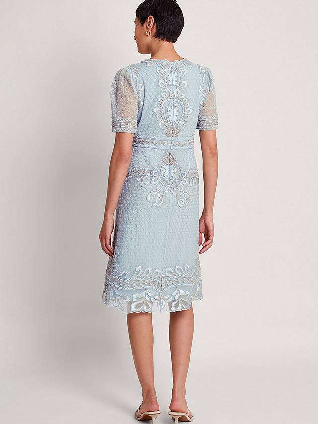 Monsoon Siena Embroidered Tea Dress, Blue