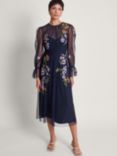 Monsoon Phoebe Embroidered Tea Dress, Navy