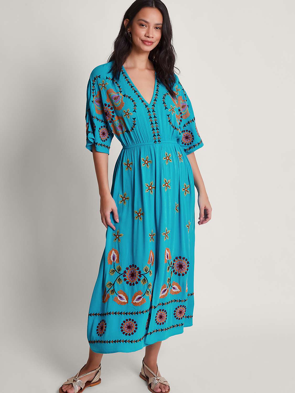 Buy Monsoon Lexi Geometric Midi Dress, Blue/Multi Online at johnlewis.com