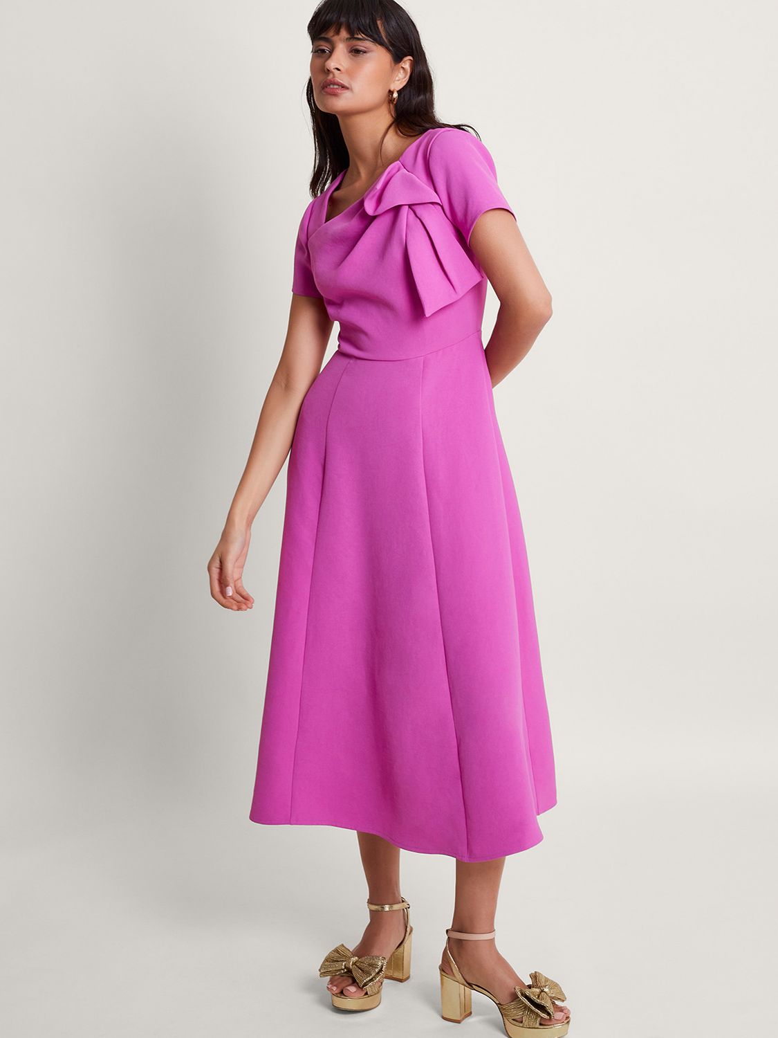 Monsoon Poppy Midi Dress, Pink, 8