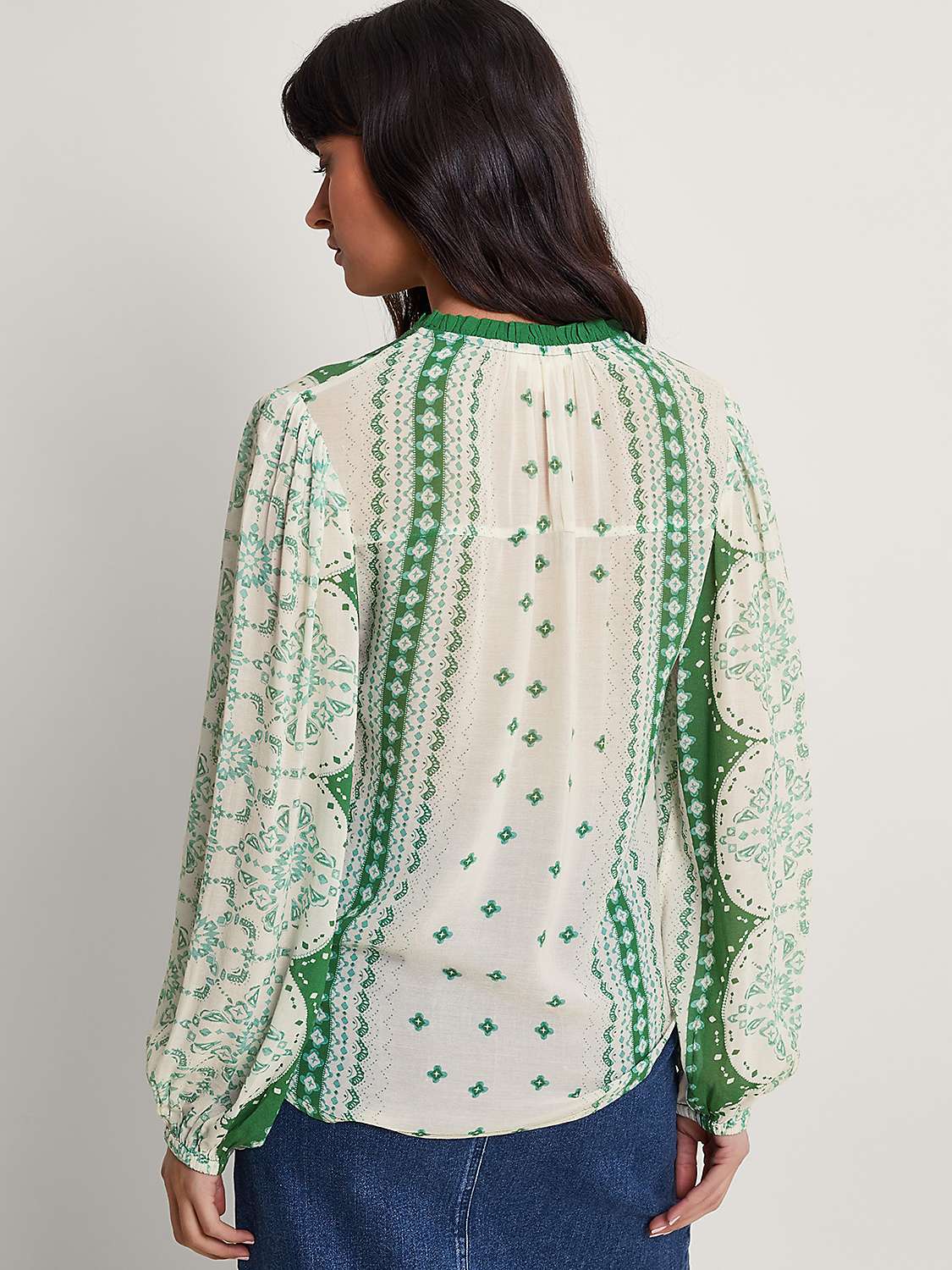 Buy Monsoon Tamsyn Abstract Print Balloon Sleeve Blouse, Green/Cream Online at johnlewis.com