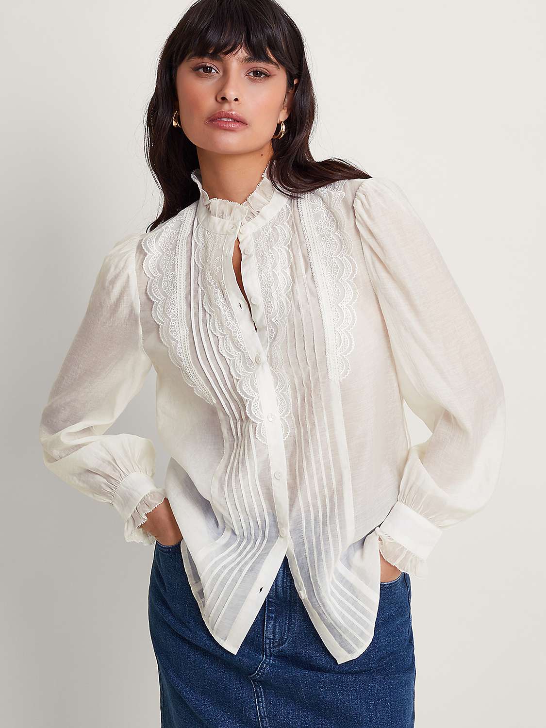 Buy Monsoon Lena Lace Blouse, Ivory Online at johnlewis.com