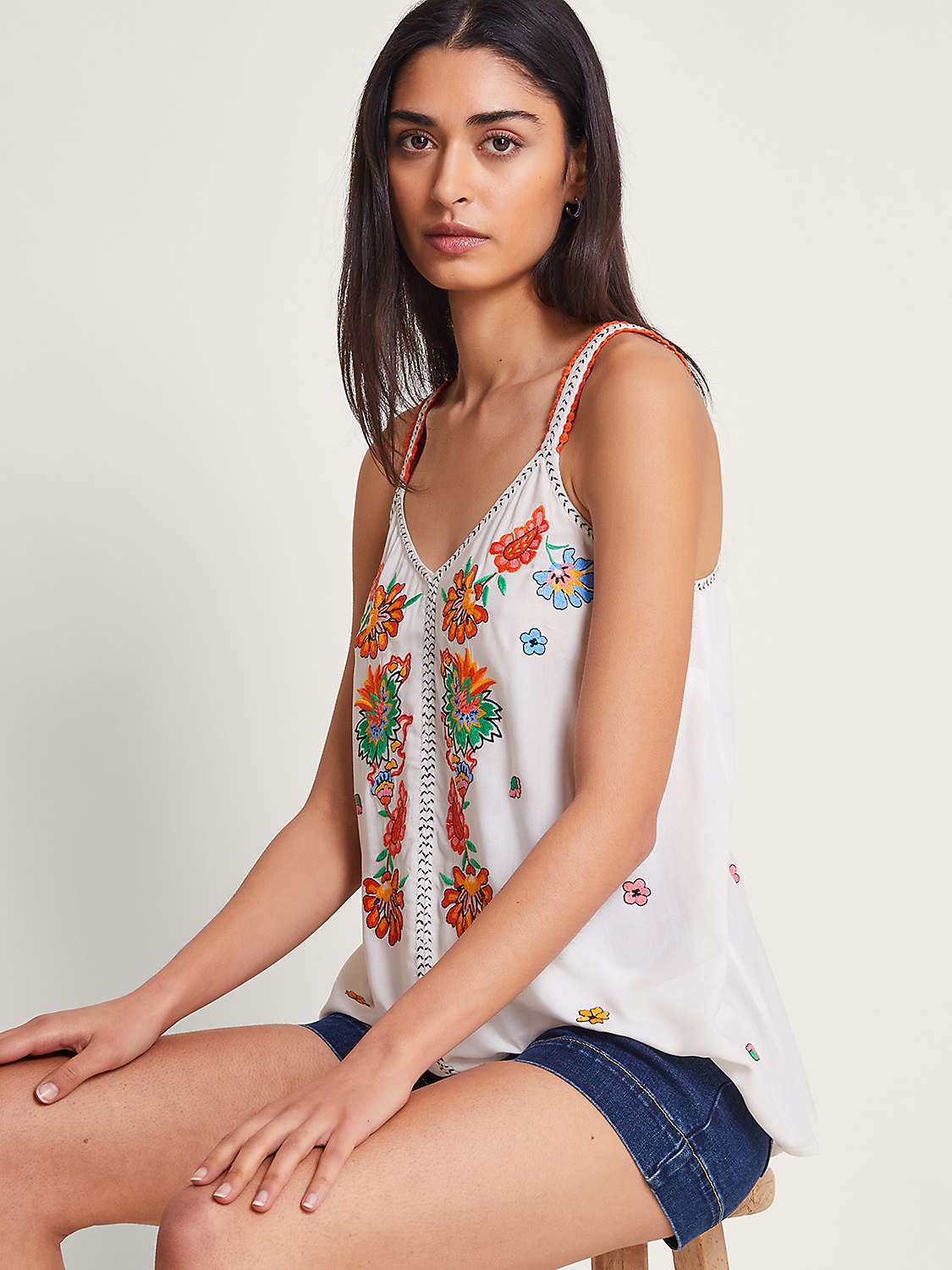 Buy Monsoon Felicity Embroidered Cami Top, Ivory/Multi Online at johnlewis.com