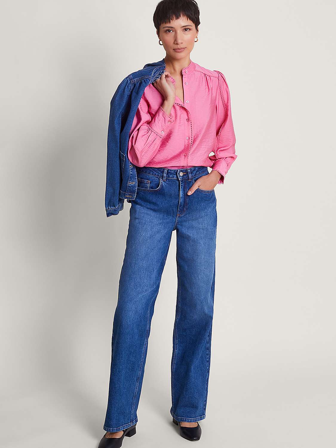 Buy Monsoon Pippa Lace Trim Blouse, Pink Online at johnlewis.com