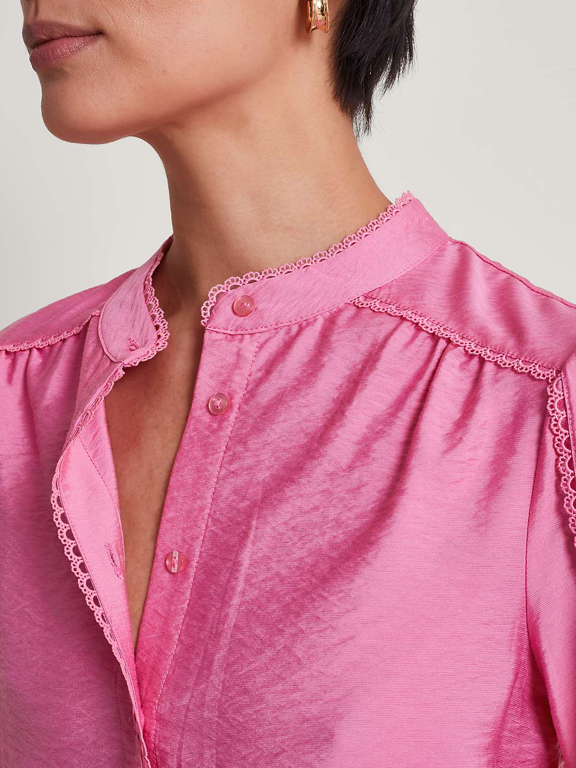 Buy Monsoon Pippa Lace Trim Blouse, Pink Online at johnlewis.com