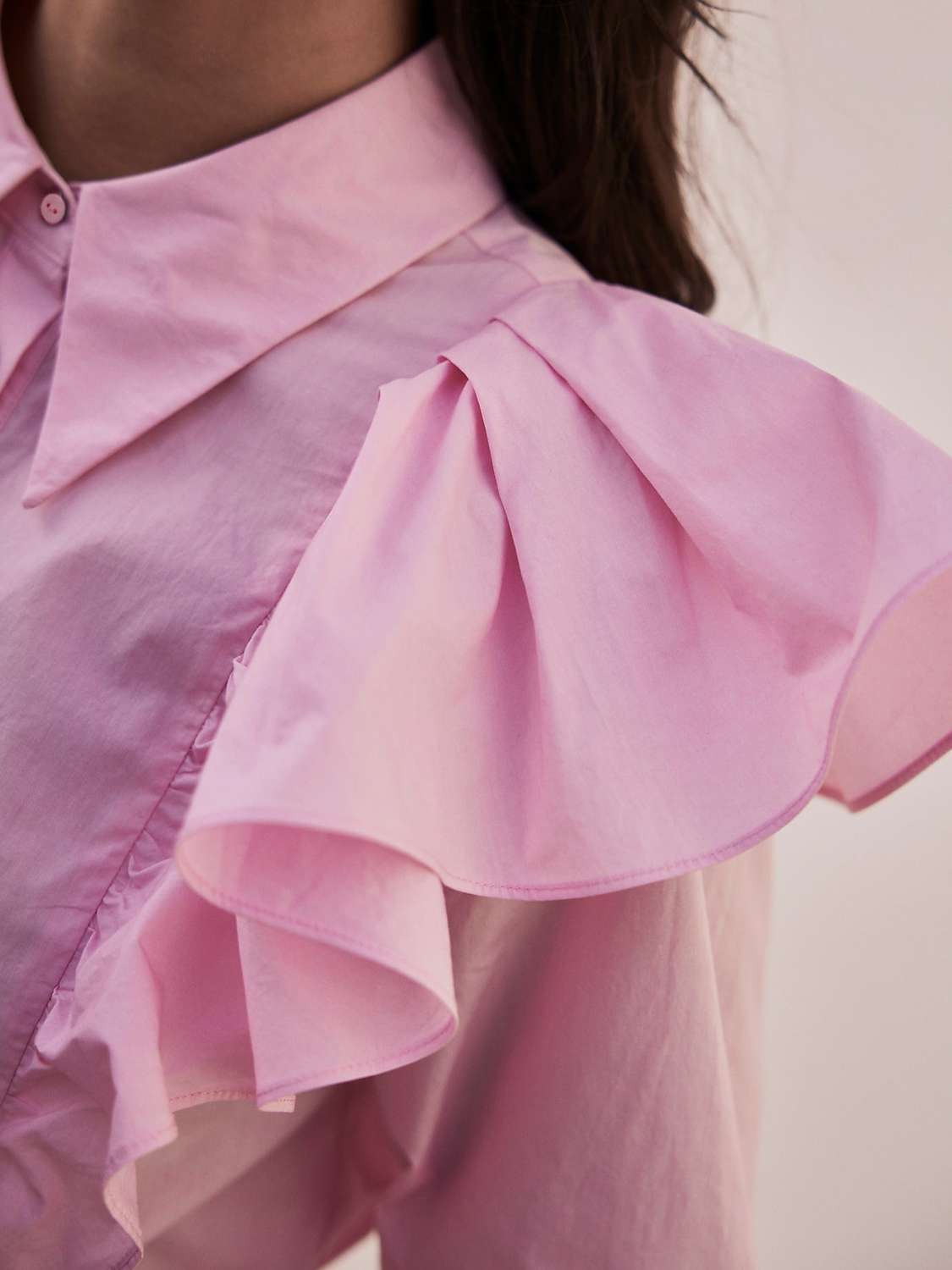Buy Mint Velvet Ruffle Shoulder Detail Shirt, Pink Online at johnlewis.com