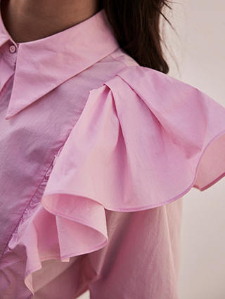 Mint Velvet Ruffle Shoulder Detail Shirt, Pink