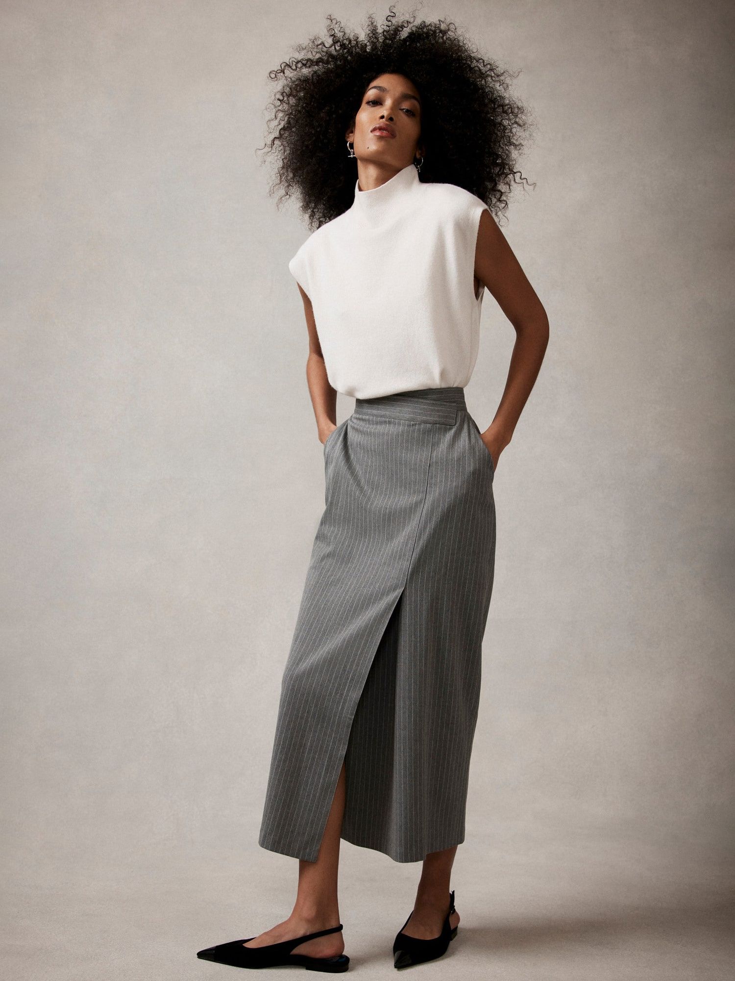 Buy Mint Velvet Pinstripe Wrap Detail Maxi Skirt, Light Grey Online at johnlewis.com