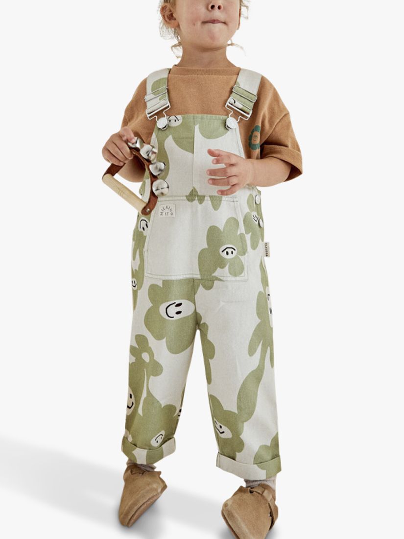 Claude & Co Baby Organic Cotton Smiley Splodge Dungarees, Green/Multi, 4-5 years