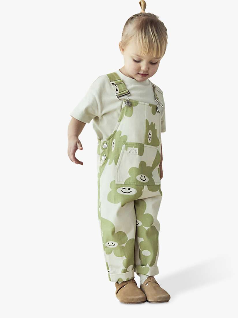 Buy Claude & Co Baby Organic Cotton Smiley Splodge Dungarees, Green/Multi Online at johnlewis.com