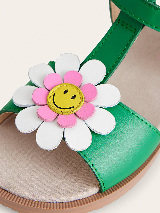 Mini Boden Kids' Leather Fun Flower Sandals, Green Smiley