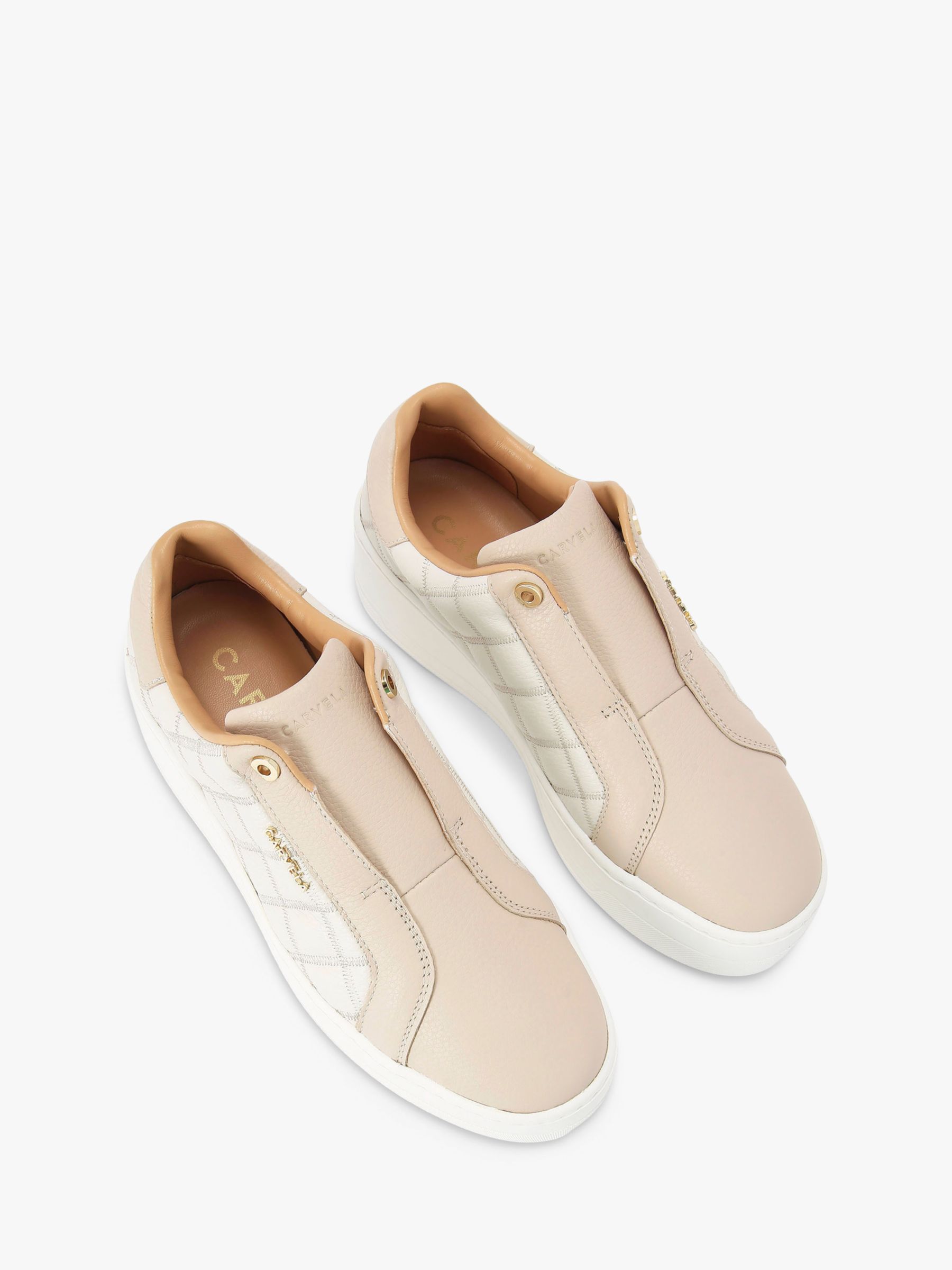 Carvela Connected Laceless Quilted Leather Trainers, Putty at John ...