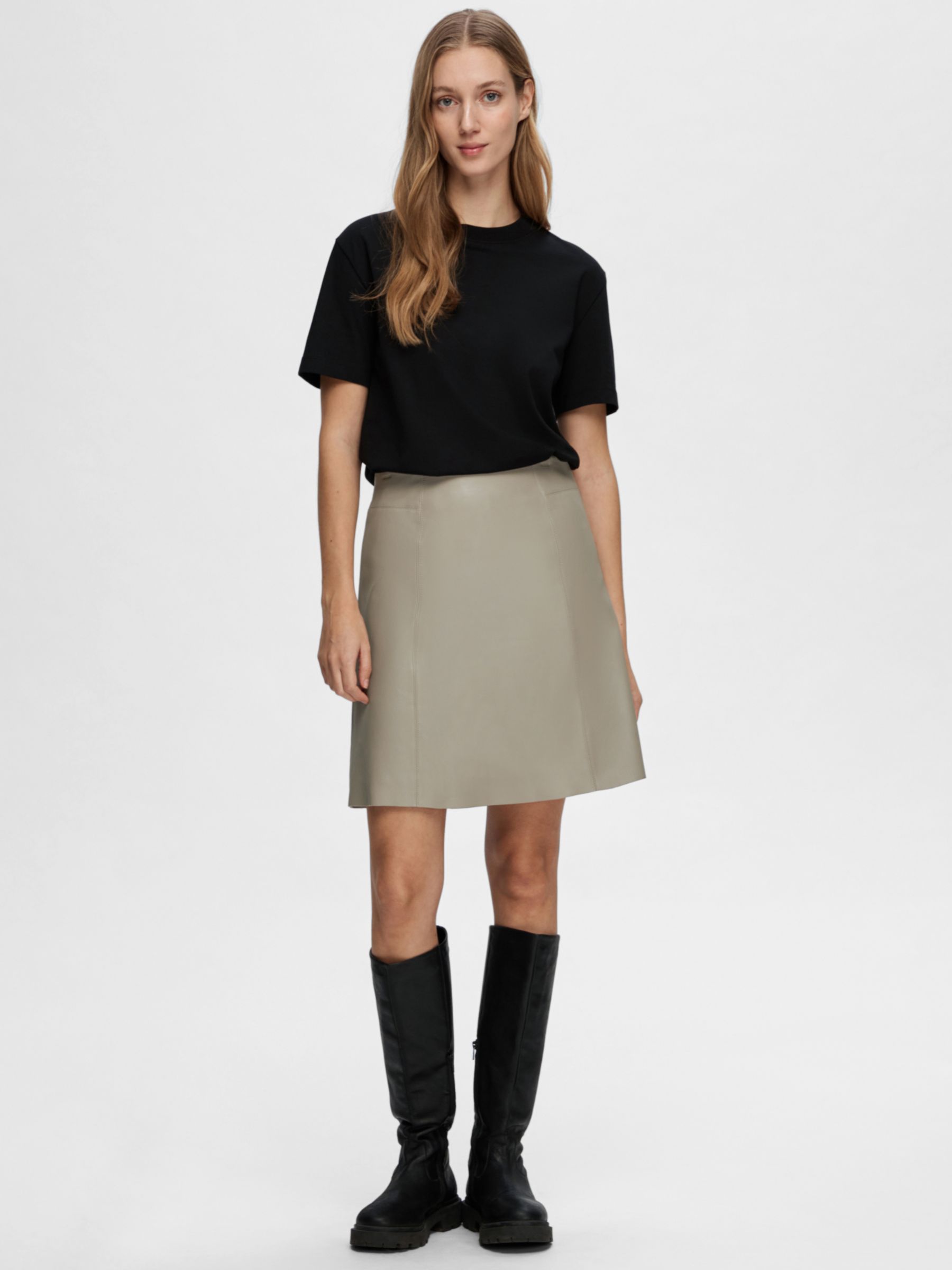 SELECTED FEMME Leather Mini Skirt, Greige, 36