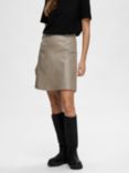 SELECTED FEMME Leather Mini Skirt, Greige