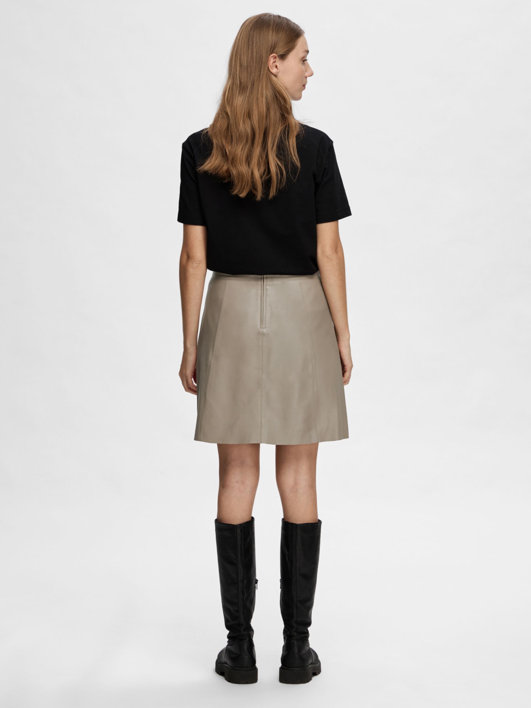SELECTED FEMME Leather Mini Skirt, Greige, 36