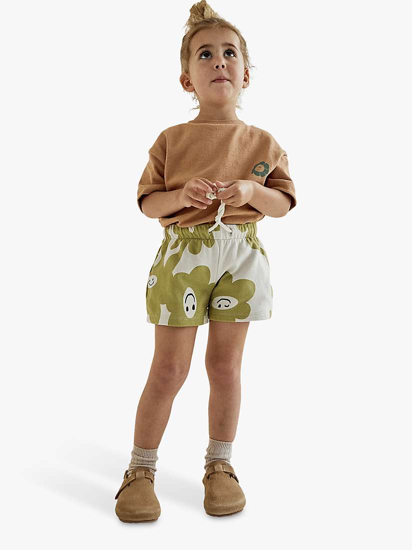 Buy Claude & Co Baby Organic Cotton Smiley Splodge Drawstring Shorts, Green/Multi Online at johnlewis.com