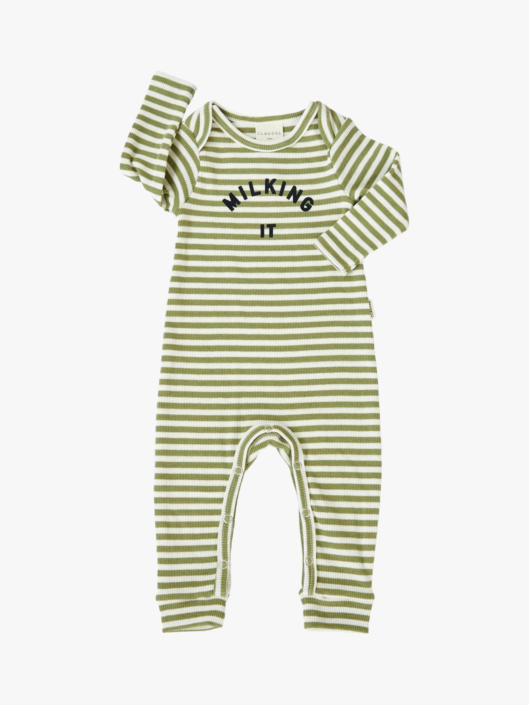 Claude & Co Baby Organic Cotton Blend Milking It Stripe Sleepsuit, Multi, Newborn