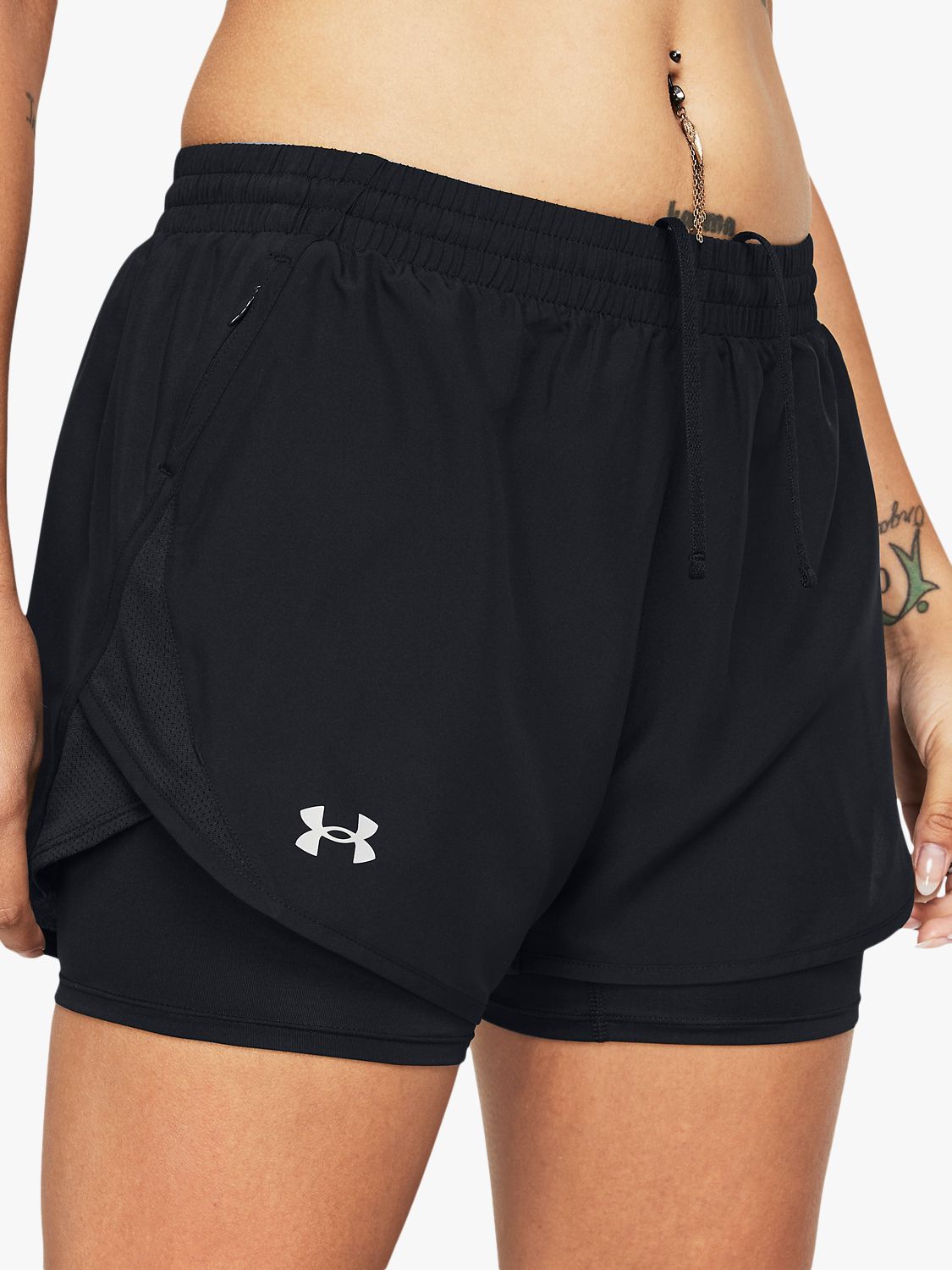 Under Armour Fly B 2 in 1 Shorts, Black/Reflective, XS