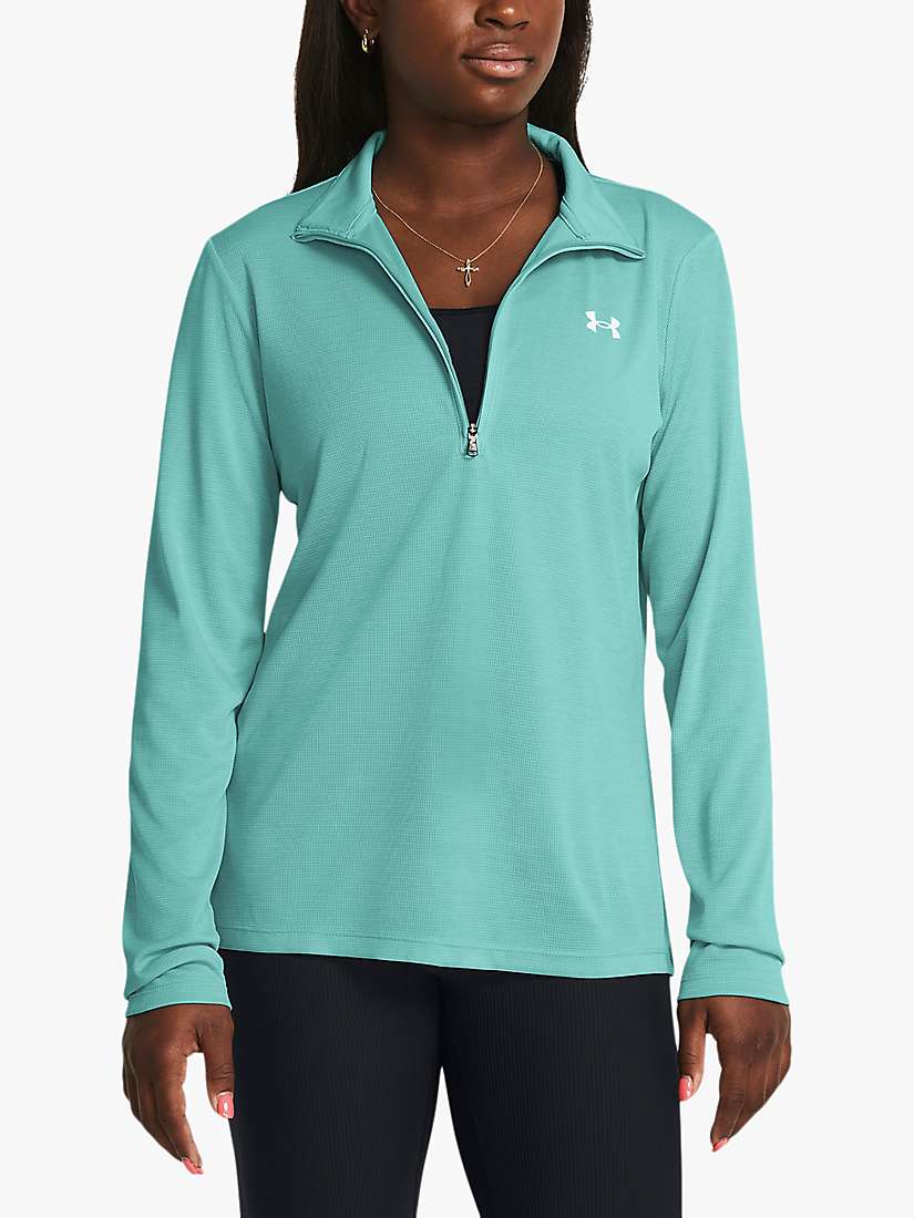 Buy Under Armour Tech 1/2 Zip Long Sleeve Gym Top, Turquoise/White Online at johnlewis.com