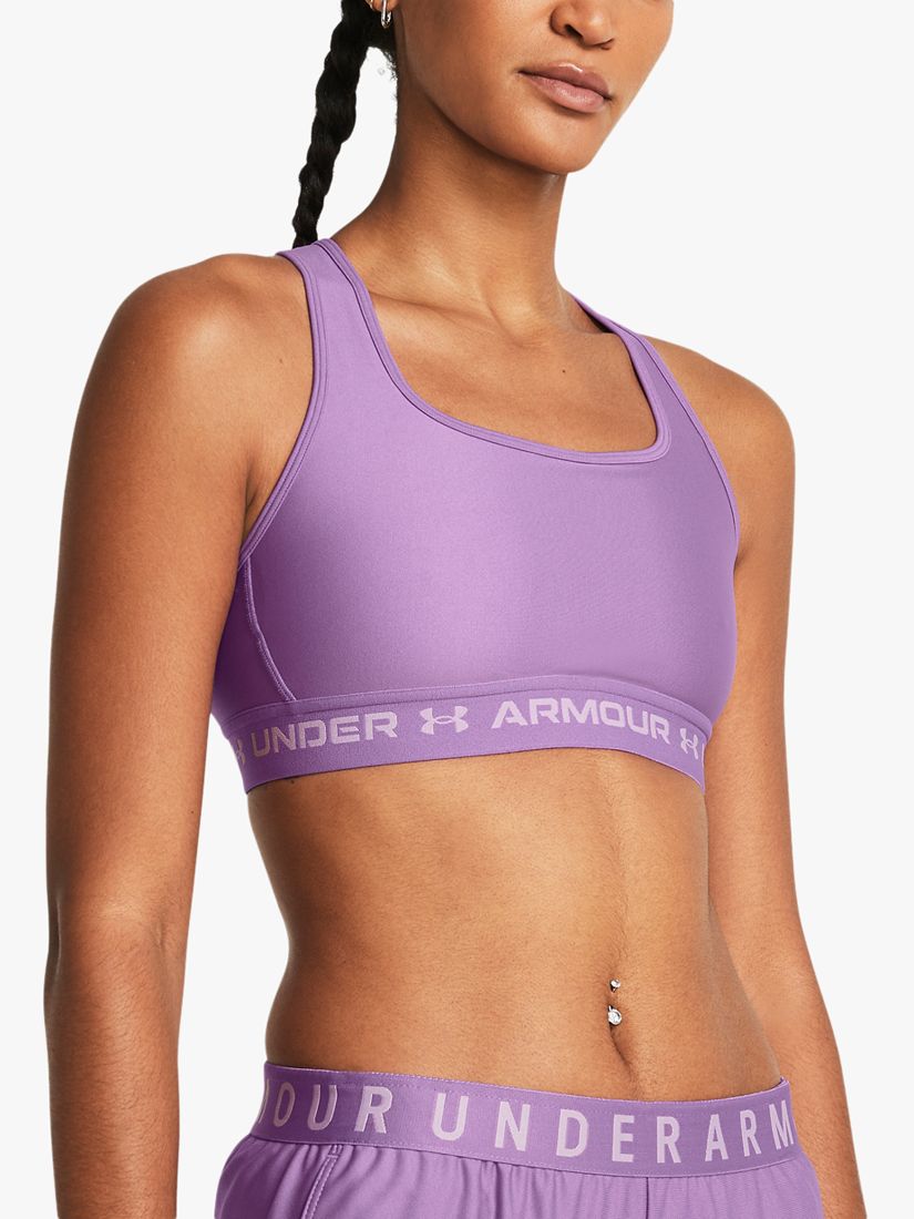 Under Armour Mid Armour Crossback Printed Sports Bra, Purple at