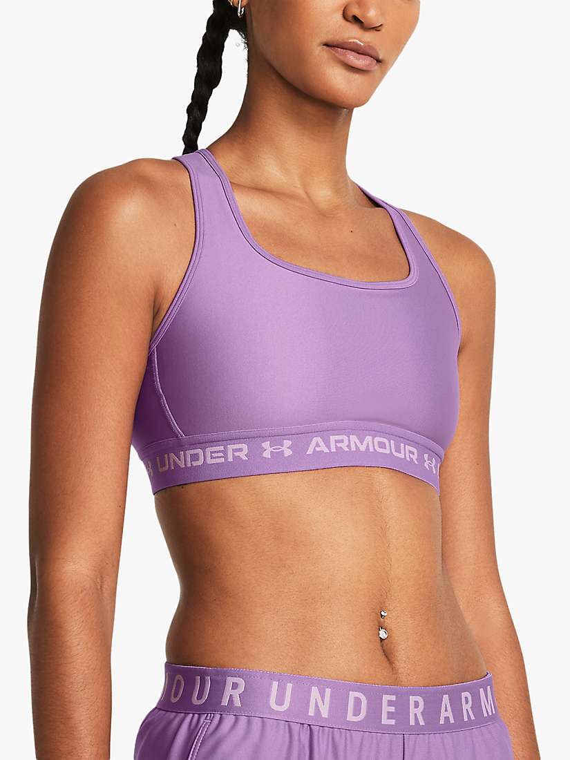Buy Under Armour Mid Armour Crossback Printed Sports Bra, Purple Online at johnlewis.com