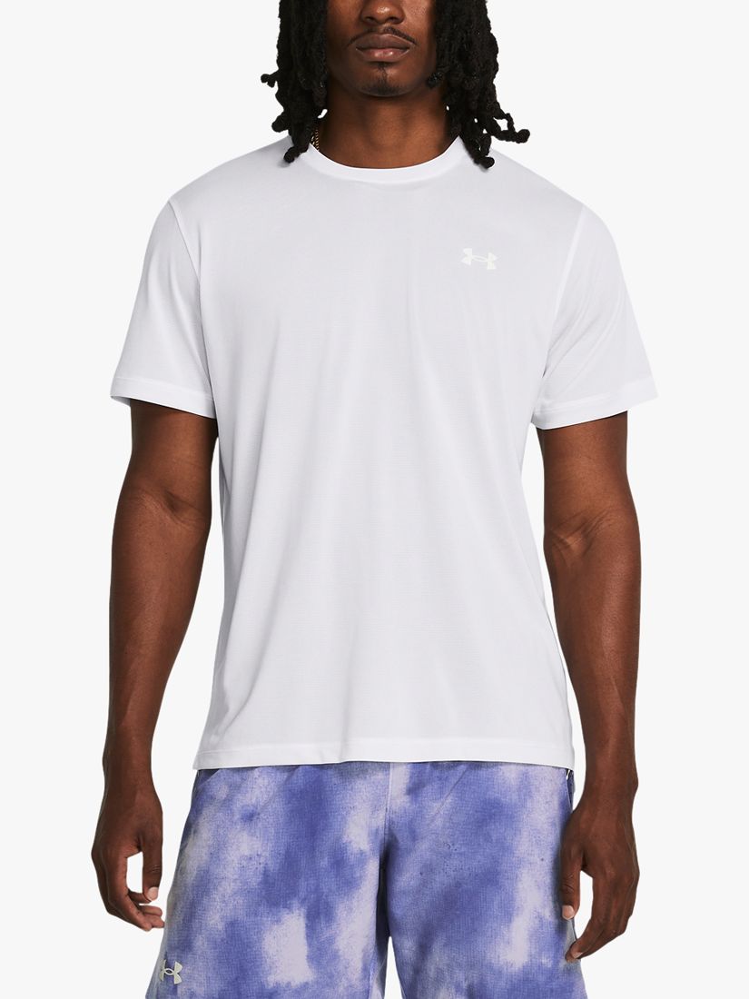 Under Armour Streaker Short Sleeve Gym Top, White/Reflective at John Lewis  & Partners