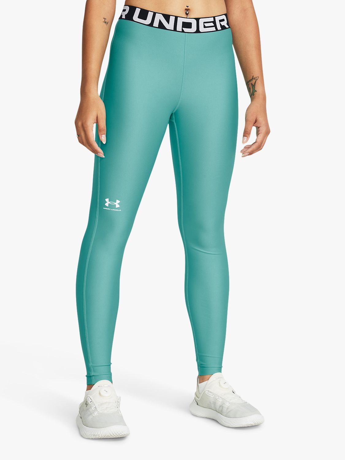Under Armour Heat Gear Gym Leggings, Turquoise/White, XS