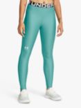 Under Armour Heat Gear Gym Leggings, Turquoise/White