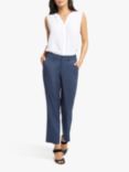 NYDJ Linen Blend Straight Leg Ankle Trousers, Navy, Navy