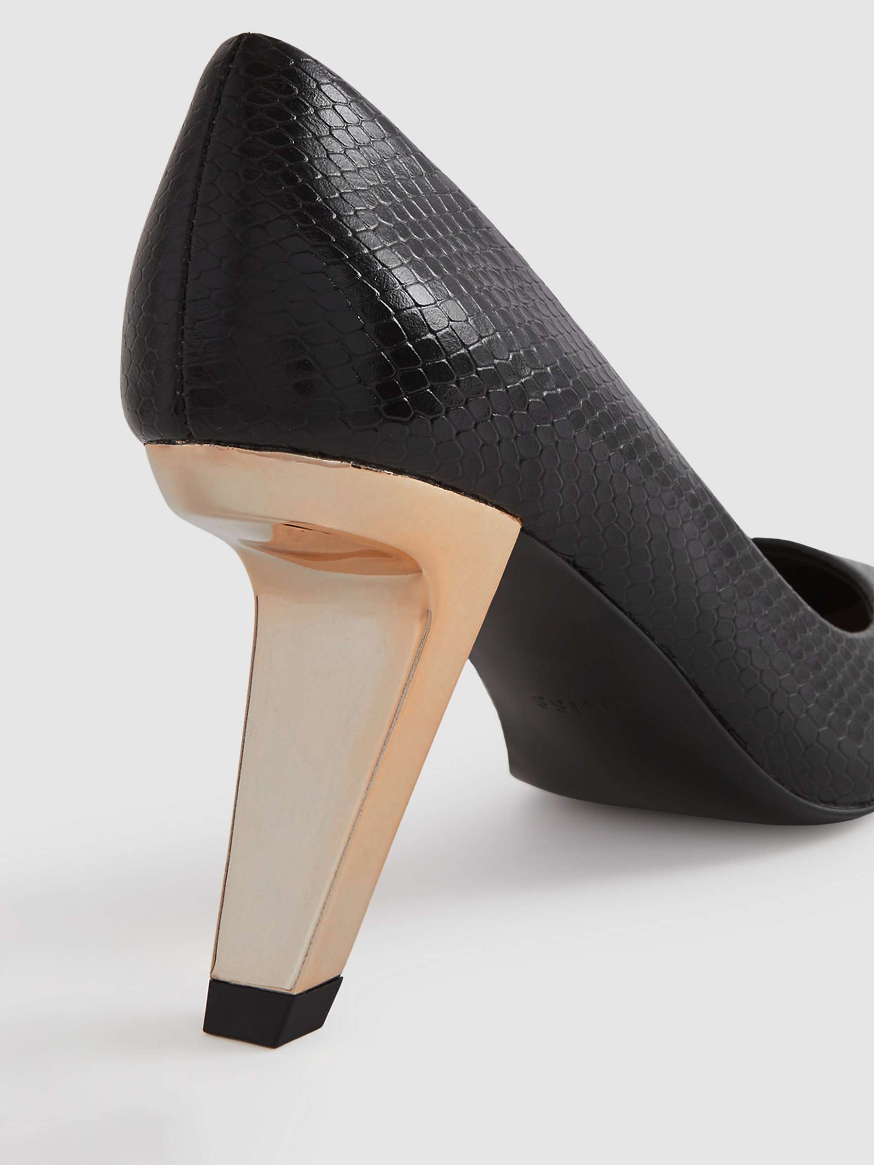 Buy Reiss Monroe Leather Angled Heel Court Shoes, Black Online at johnlewis.com