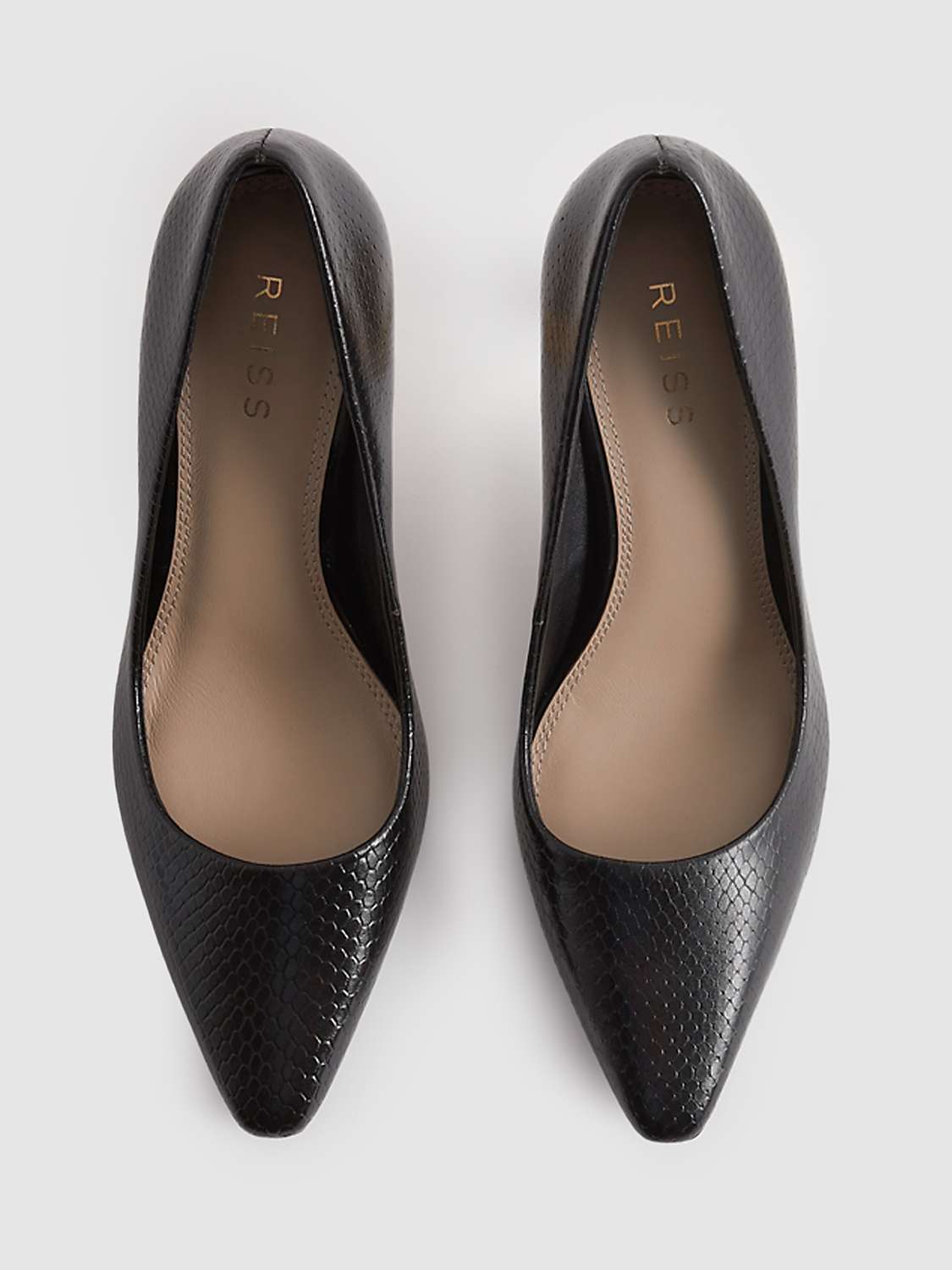 Buy Reiss Monroe Leather Angled Heel Court Shoes, Black Online at johnlewis.com