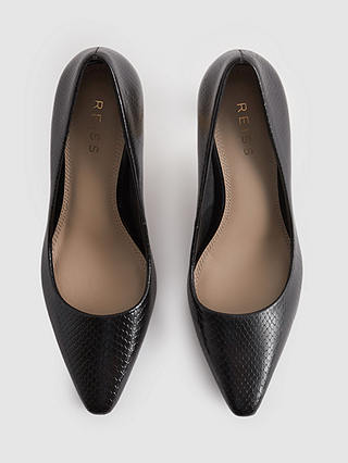 Reiss Monroe Leather Angled Heel Court Shoes, Black