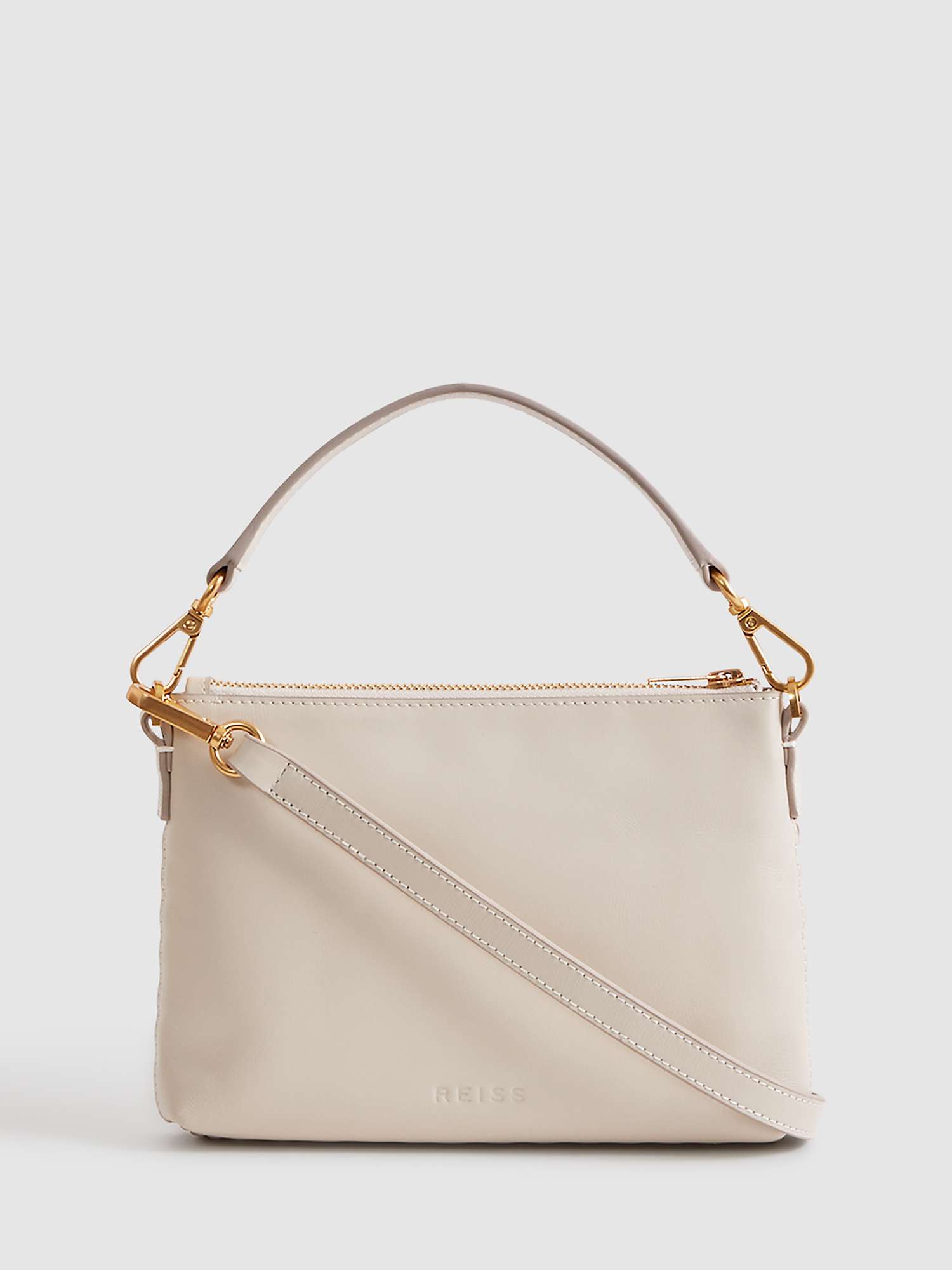 Buy Reiss Brompton Woven Leather Shoulder Bag, Stone Online at johnlewis.com