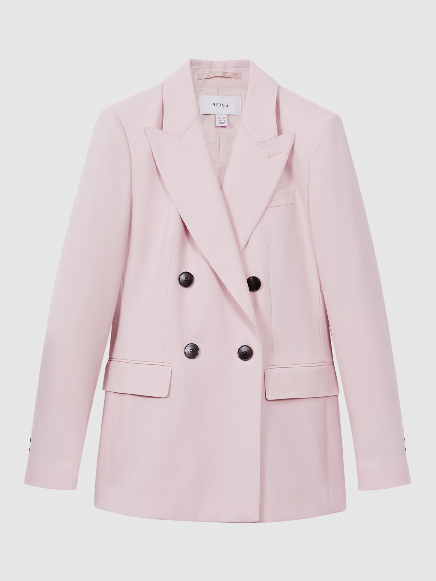 Reiss Evelyn Double Breasted Wool Blend Blazer, Pink at John Lewis ...