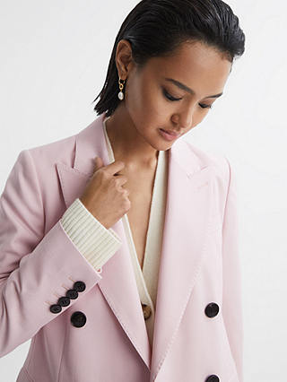 Reiss Evelyn Double Breasted Wool Blend Blazer, Pink