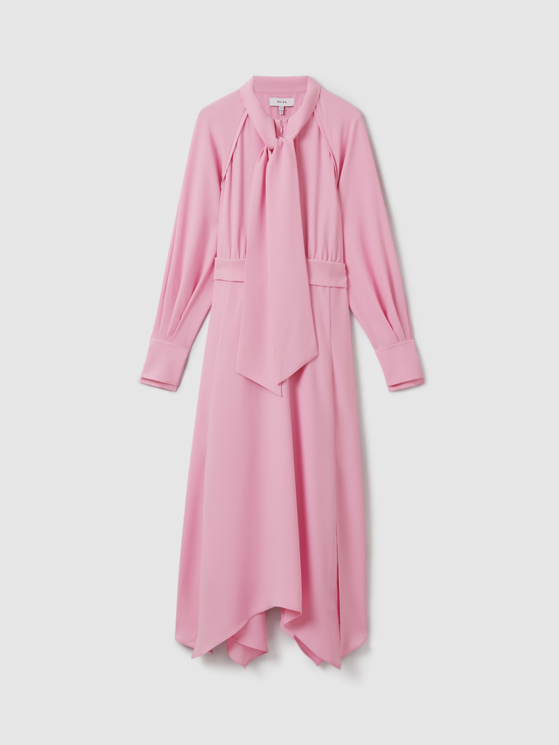 Reiss Erica Tie Neck Belted Midi Dress, Pink, 6