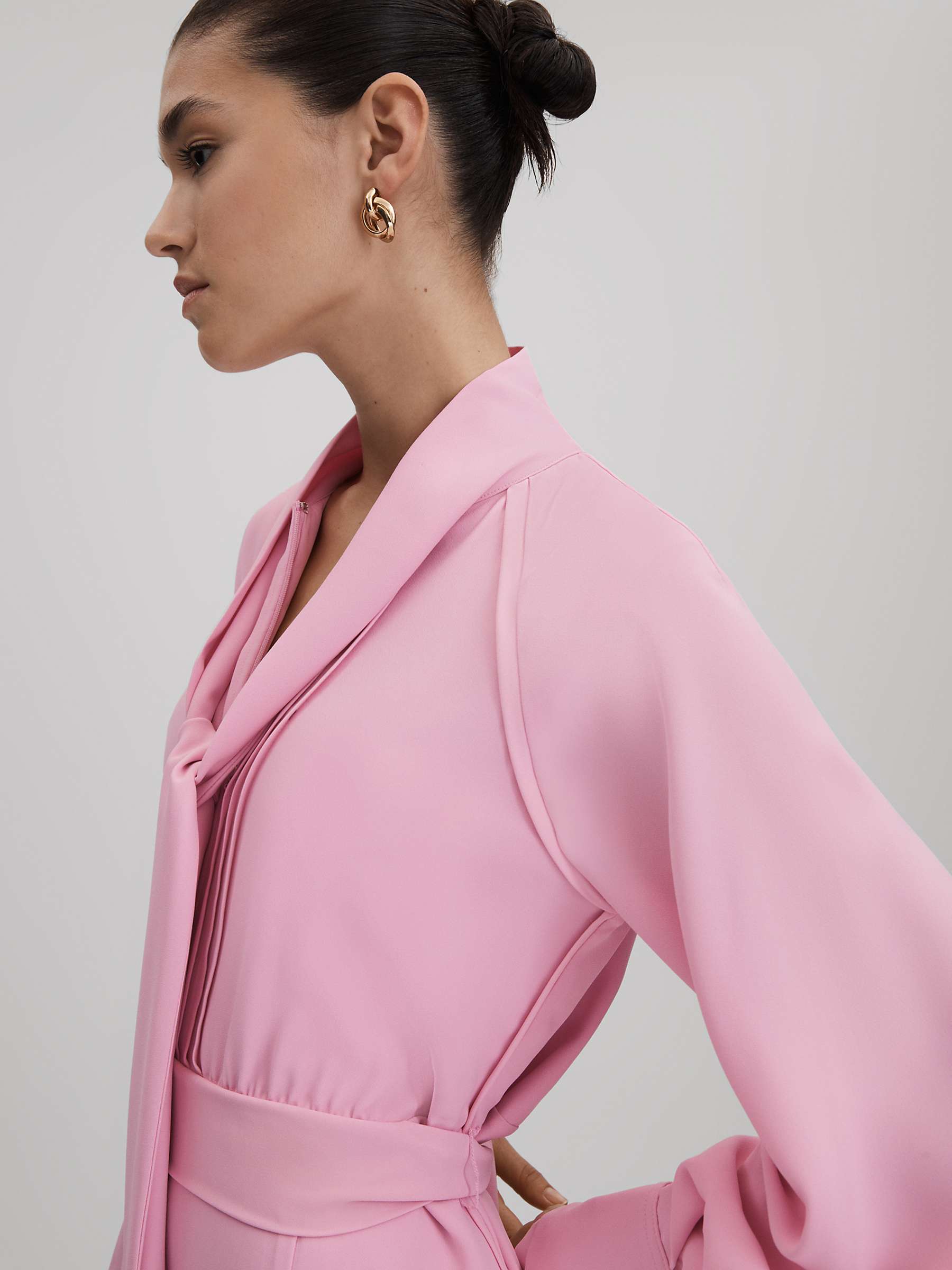 Buy Reiss Erica Tie Neck Belted Midi Dress, Pink Online at johnlewis.com