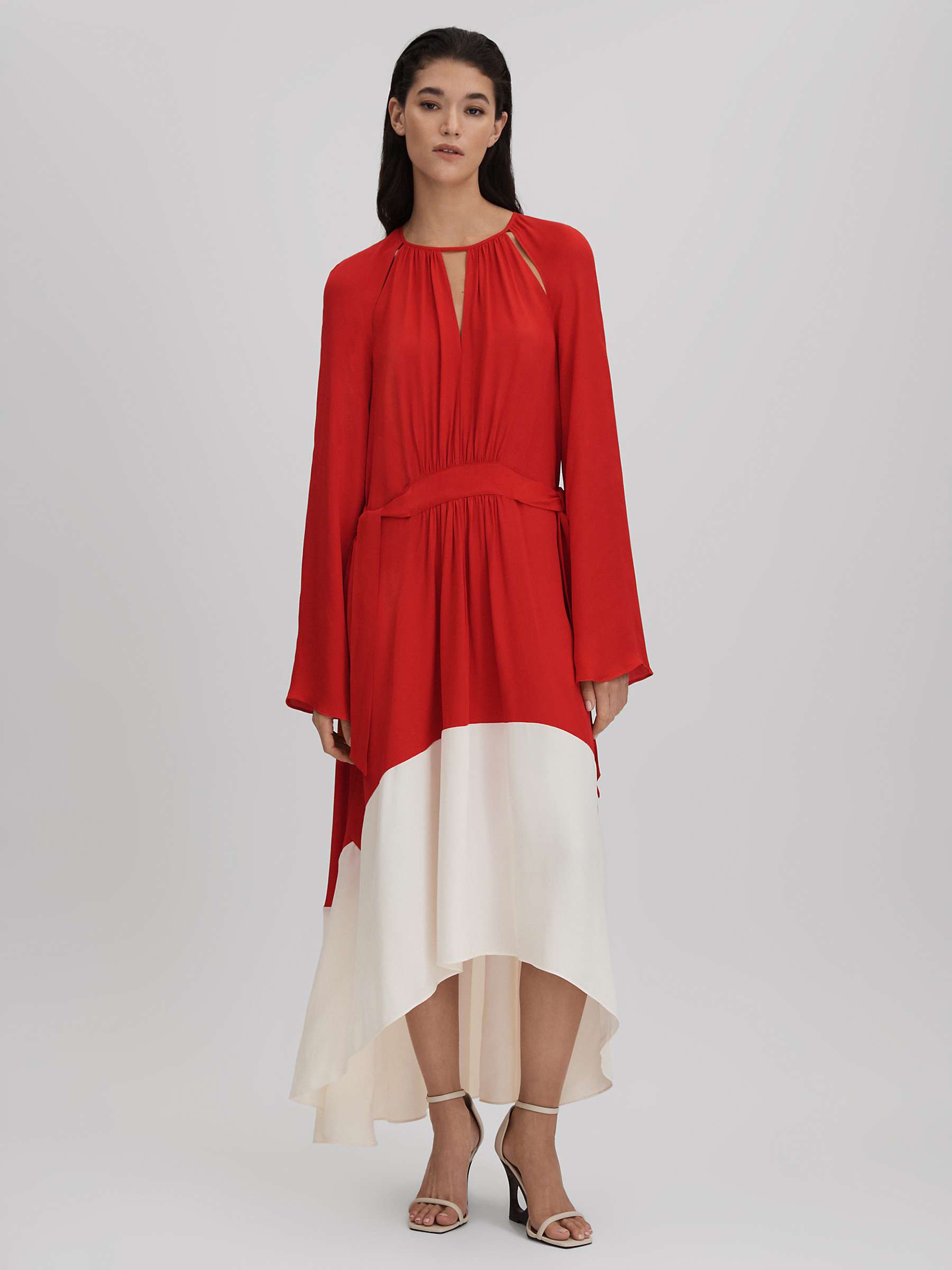 Buy Reiss Luella Colour Block High-Low Hem Midi Dress, Red/Cream Online at johnlewis.com