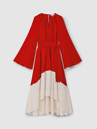 Reiss Luella Colour Block High-Low Hem Midi Dress, Red/Cream
