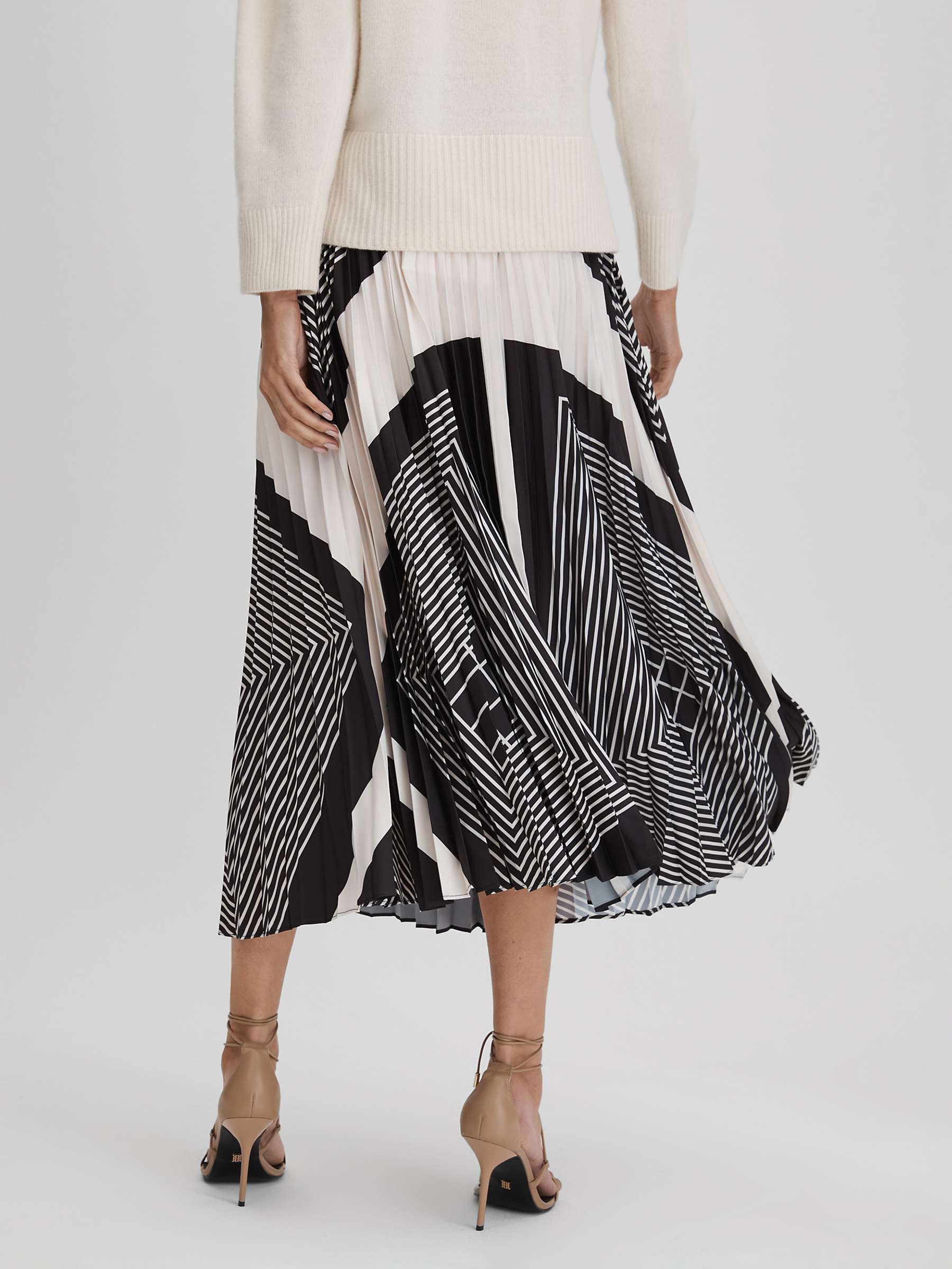Buy Reiss Gabi Abstract Print Pleated Midi Skirt, Black/Cream Online at johnlewis.com
