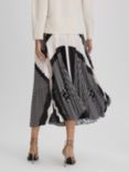 Reiss Gabi Abstract Print Pleated Midi Skirt, Black/Cream, Black/Cream