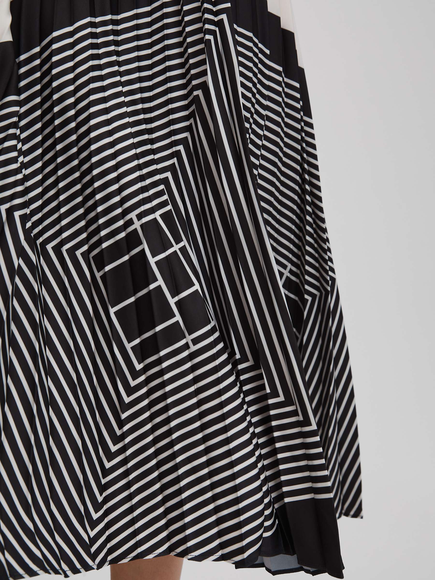 Buy Reiss Gabi Abstract Print Pleated Midi Skirt, Black/Cream Online at johnlewis.com