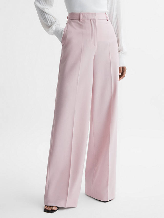 Reiss Evelyn Wool Blend Wide Leg Tailored Trousers, Pink