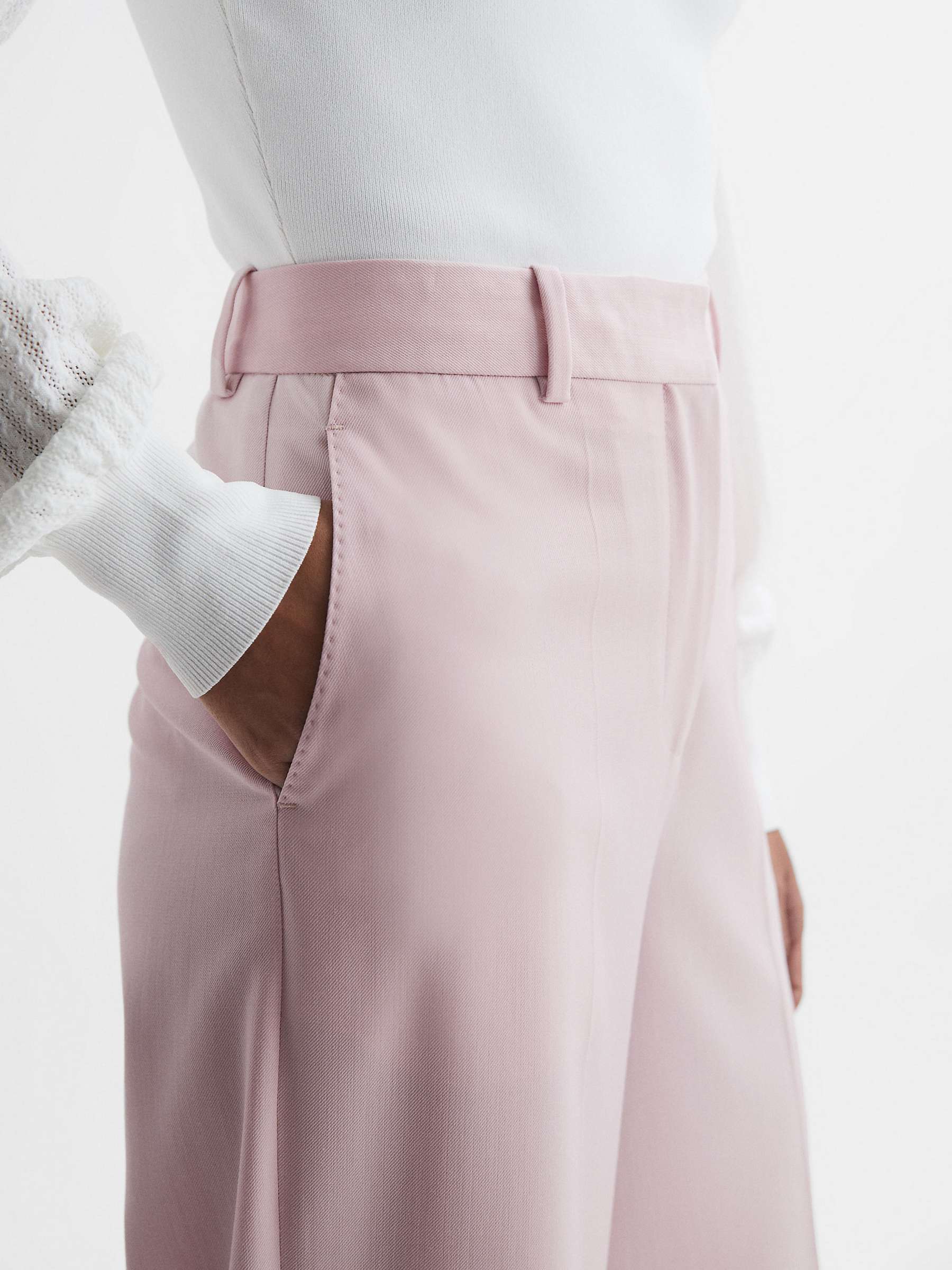 Buy Reiss Evelyn Wool Blend Wide Leg Tailored Trousers, Pink Online at johnlewis.com