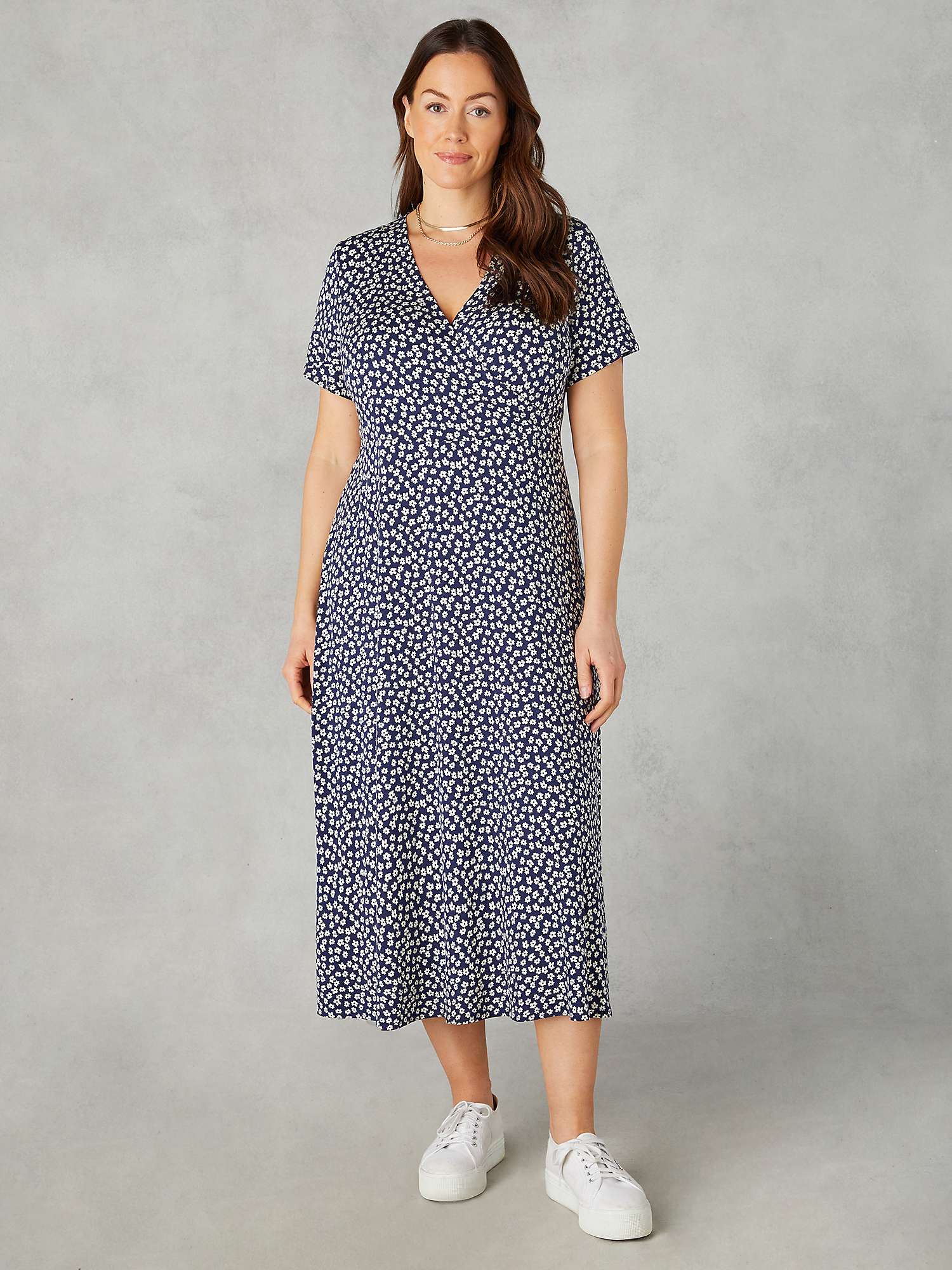 Buy Live Unlimited Curve Ditsy Print Wrap Midi Dress, Navy Online at johnlewis.com