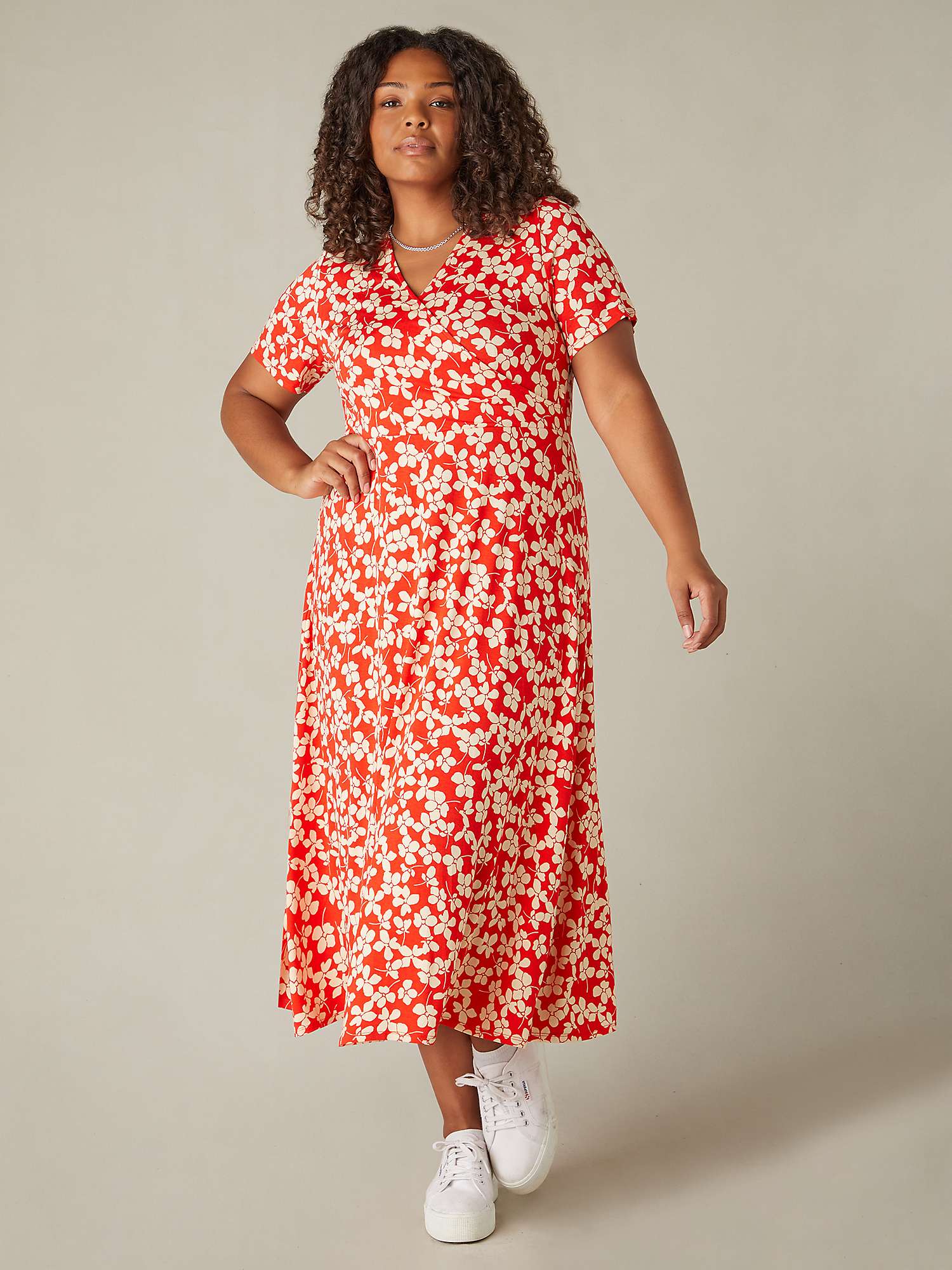 Buy Live Unlimited Curve Ditsy Print Jersey Wrap Midi Dress, Red/White Online at johnlewis.com
