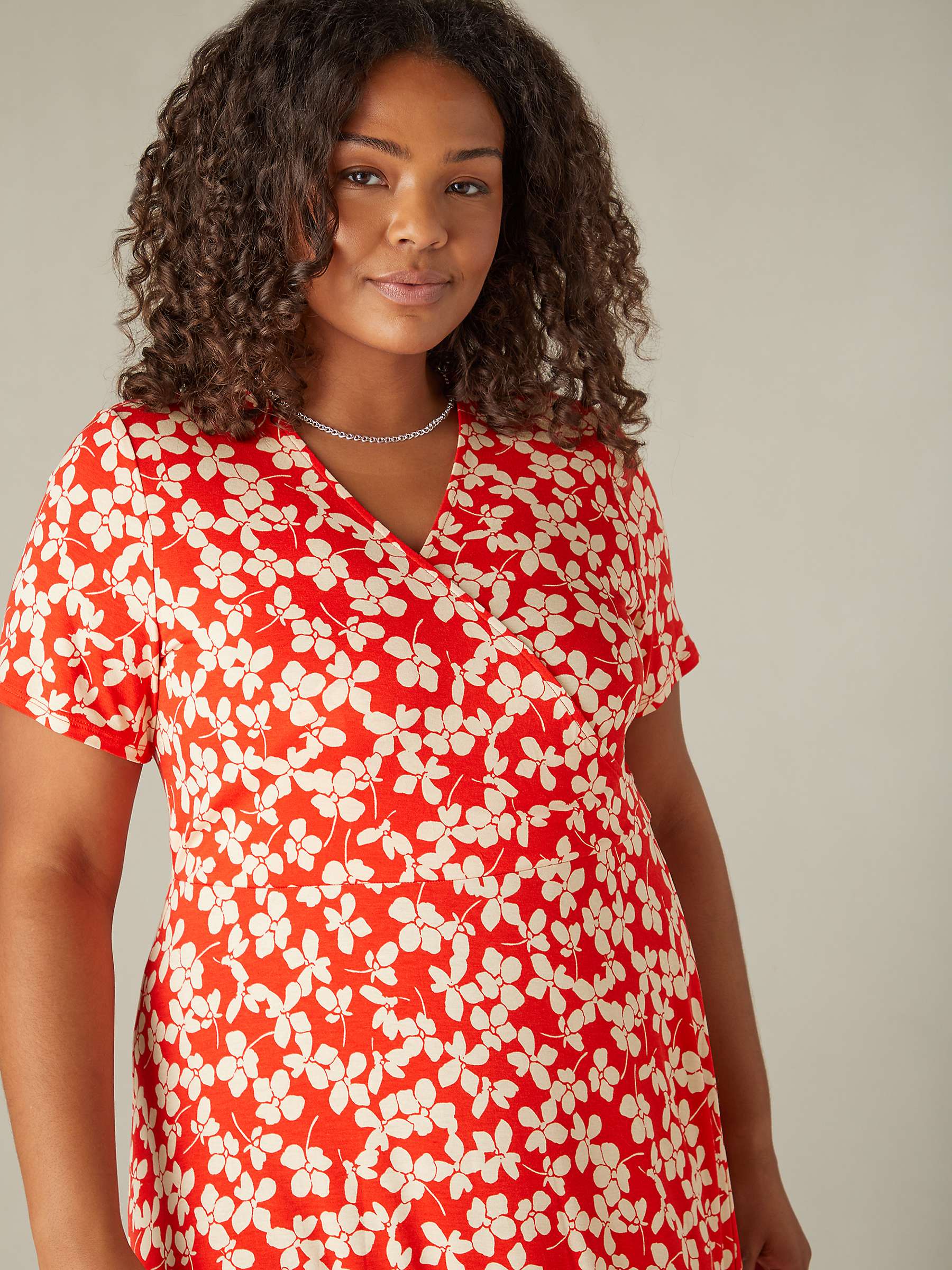 Buy Live Unlimited Curve Ditsy Print Jersey Wrap Midi Dress, Red/White Online at johnlewis.com