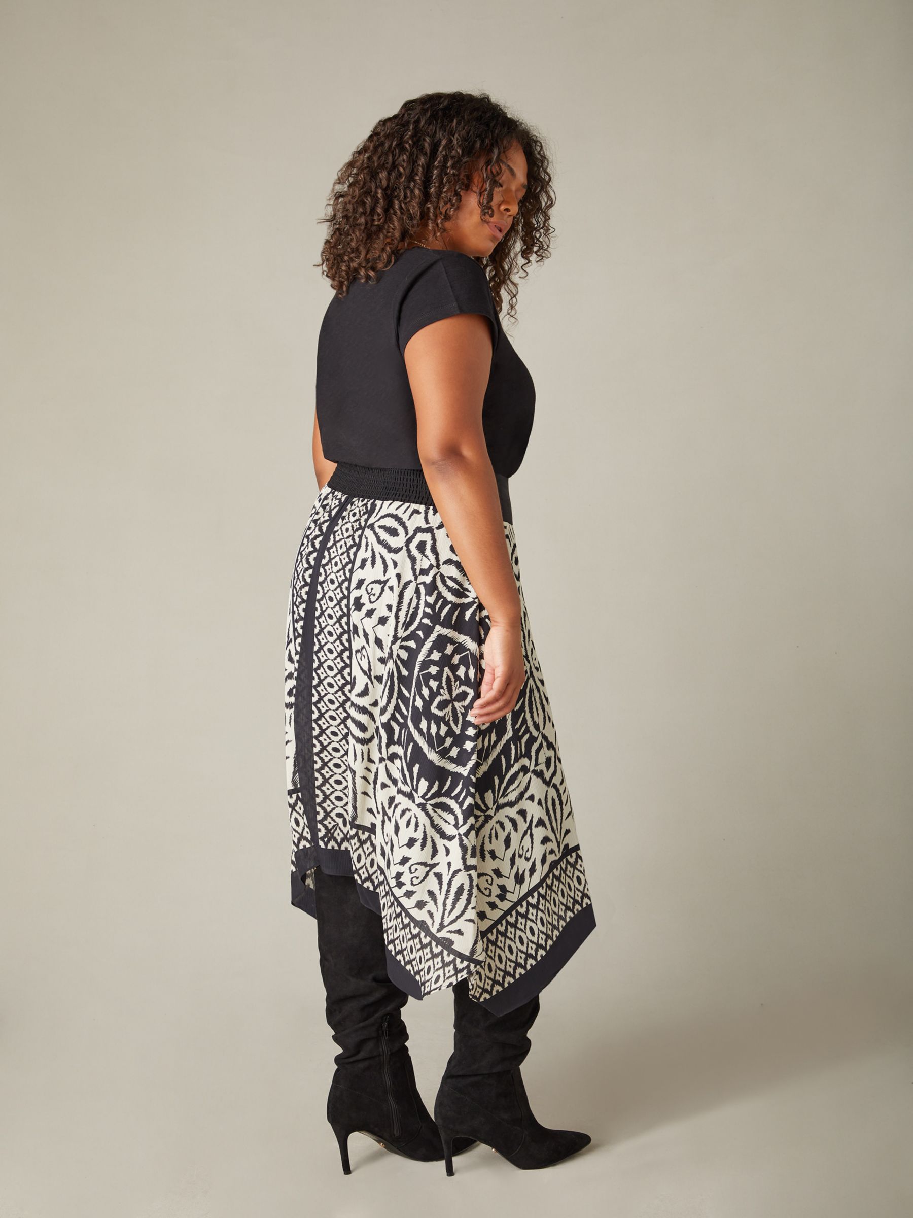 Buy Live Unlimited Curve Mono Placement Print Midi Skirt, Black Online at johnlewis.com