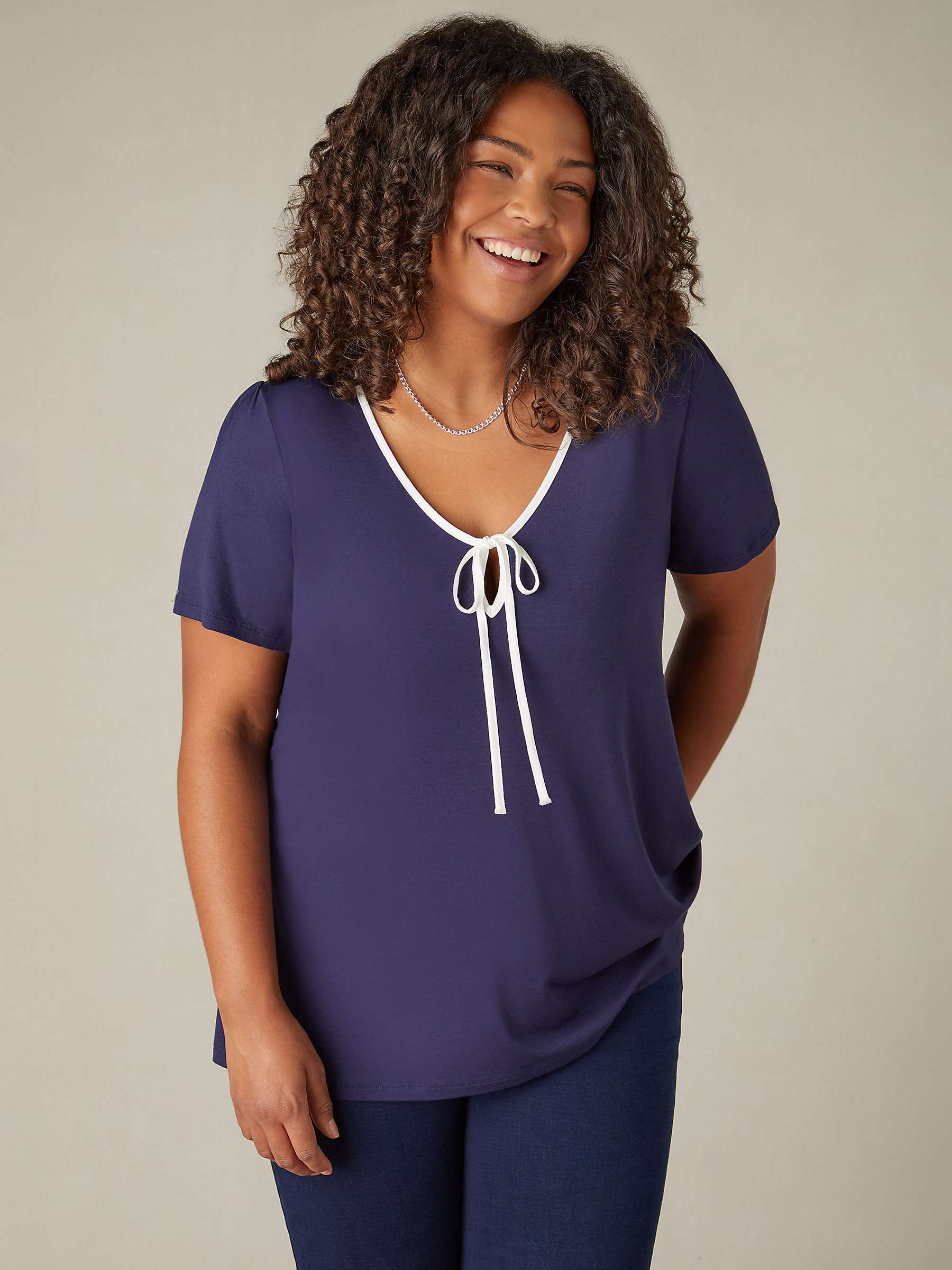 Buy Live Unlimited Curve Contrast Tie Front Top, Navy Online at johnlewis.com